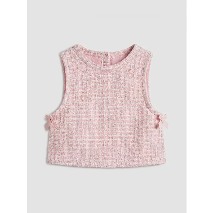 LCW Kids Ekru Bisiklet Yaka Ekose Kız Çocuk Takım