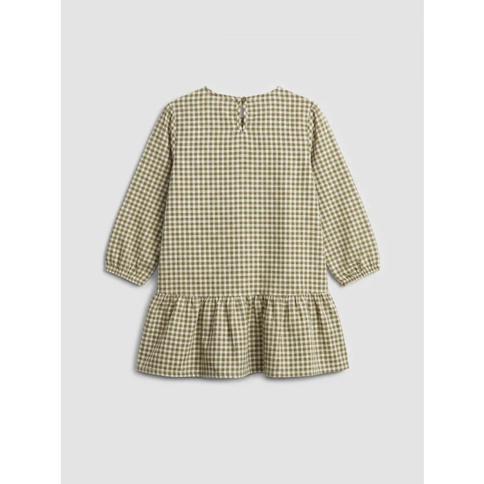 LCW Kids Yeşil Fiyonk Detaylı Kareli Kız Çocuk Elbise