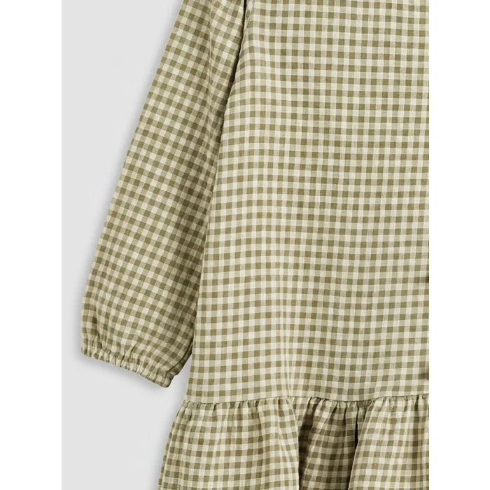 LCW Kids Yeşil Fiyonk Detaylı Kareli Kız Çocuk Elbise