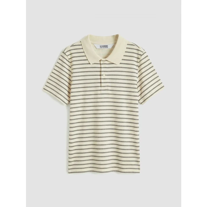 LCW Kids Ekru Polo Yaka Çizgili Erkek Çocuk Tişört ve Pantolon