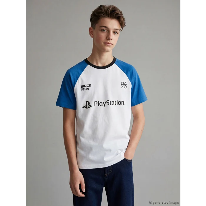 LCW Kids Beyaz Bisiklet Yaka PlayStation Baskılı Erkek Çocuk Tişört
