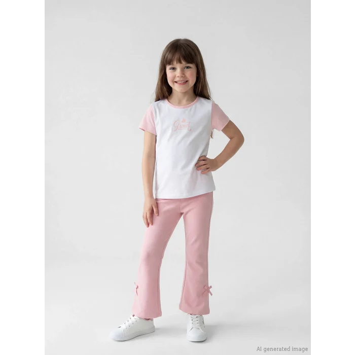 LCW Kids Pembe Fiyonk Detaylı Kız Çocuk İspanyol Paça Tayt