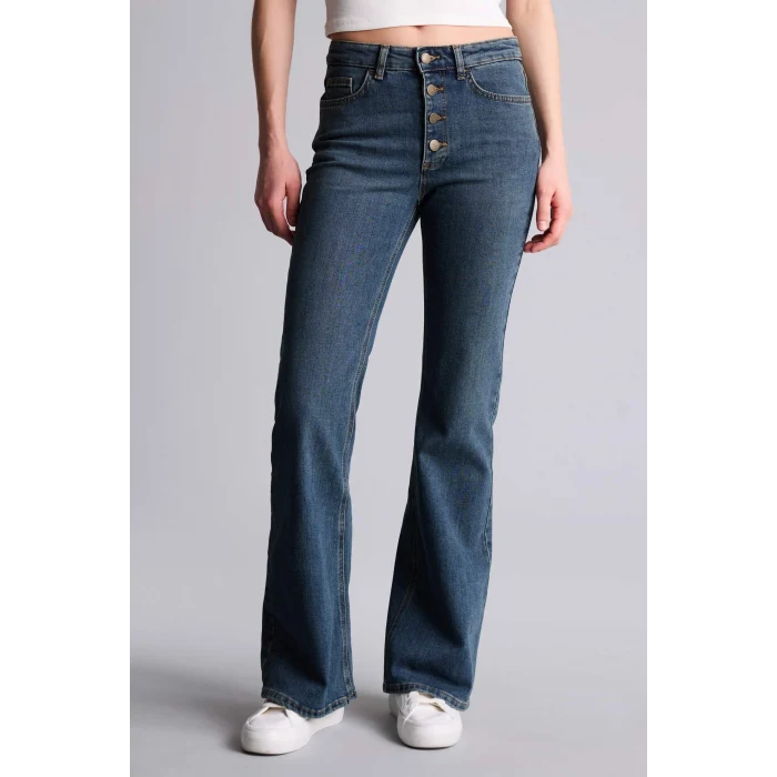 Defacto H1133AXNM34 Mavi Mıa Flare Fıt Normal Bel İspanyol Paça Uzun Jean Pantolon
