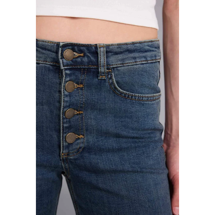 Defacto H1133AXNM34 Mavi Mıa Flare Fıt Normal Bel İspanyol Paça Uzun Jean Pantolon