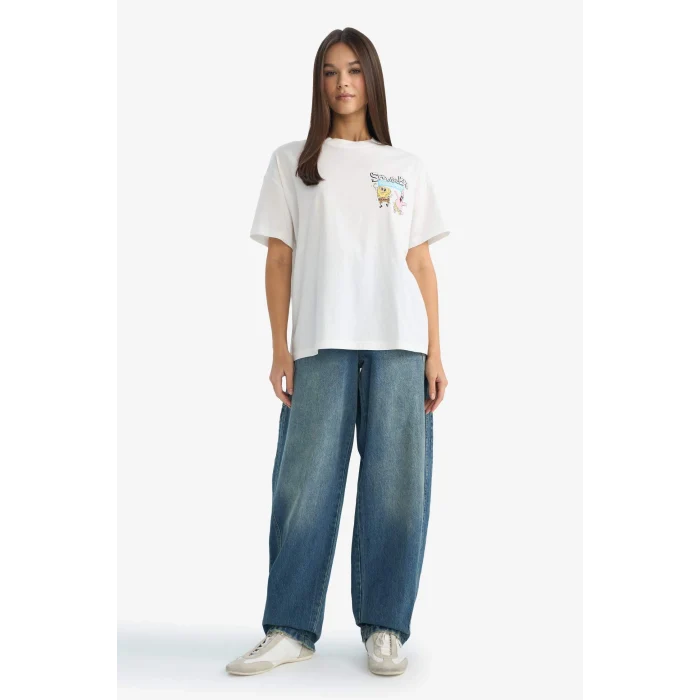 Defacto G0847AXWT32 Beyaz SpongeBob Oversıze Sırt Baskılı Tişört