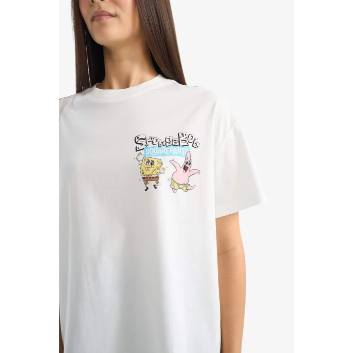 Defacto G0847AXWT32 Beyaz SpongeBob Oversıze Sırt Baskılı Tişört
