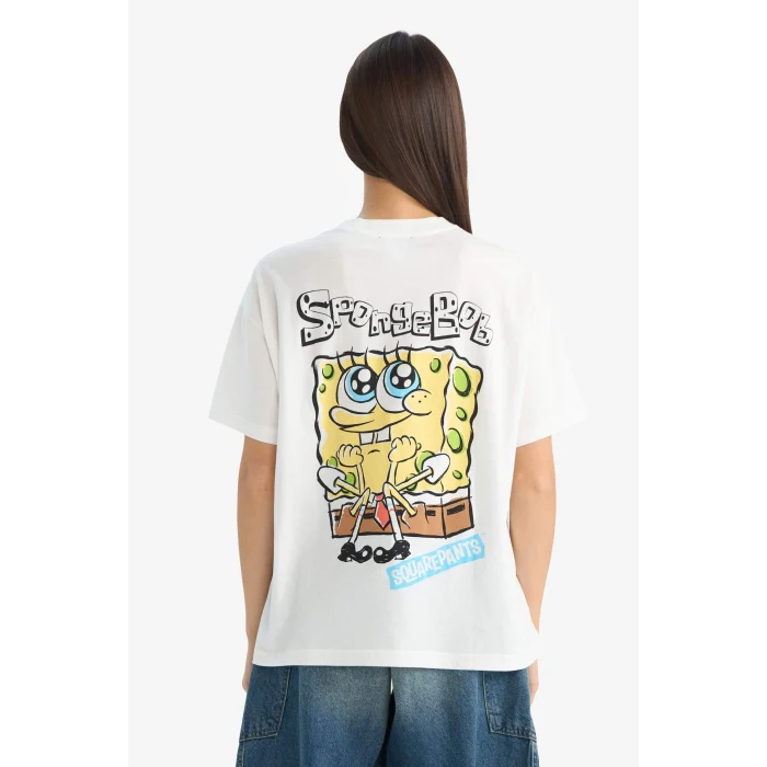 Defacto G0847AXWT32 Beyaz SpongeBob Oversıze Sırt Baskılı Tişört