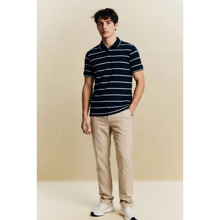 Defacto G2606AXNV64 Lacivert Çizgili Polo Tişört
