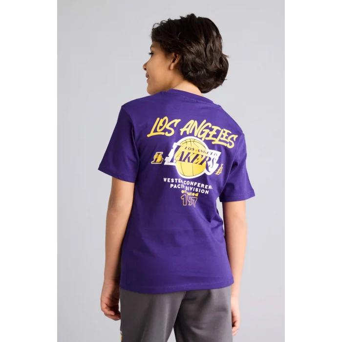 Defacto G7613A8PR299 Mor NBA Los Angeles Lakers New Regular Fıt Bisiklet Yaka Kısa Kollu Tişört Erkek Çocuk