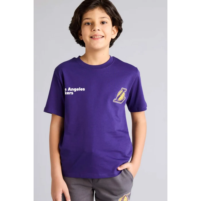Defacto G7613A8PR299 Mor NBA Los Angeles Lakers New Regular Fıt Bisiklet Yaka Kısa Kollu Tişört Erkek Çocuk