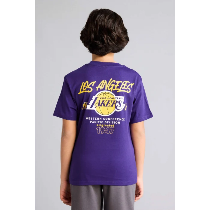 Defacto G7613A8PR299 Mor NBA Los Angeles Lakers New Regular Fıt Bisiklet Yaka Kısa Kollu Tişört Erkek Çocuk