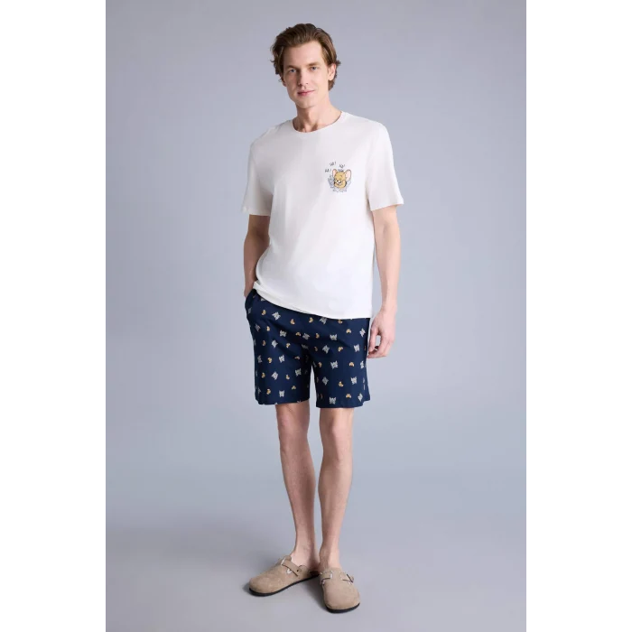 Defacto H2607AXNV135 Lacivert Tom & Jerry Regular Fıt Kısa Kollu 2li Takım