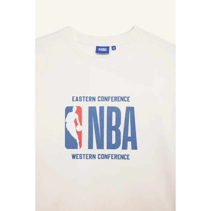Defacto G0714AXER105 Ekru NBA Wordmark Relax Fıt Kısa Kollu Tişört