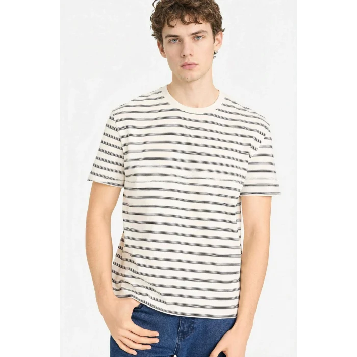 Defacto F9674AXER100 Ekru REGULAR FIT %100 Pamuk Tişört