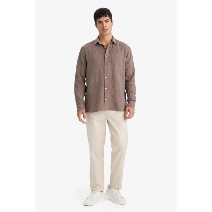 Defacto F9275AXBN534 Kahve Regular Fıt Pamuklu Gömlek