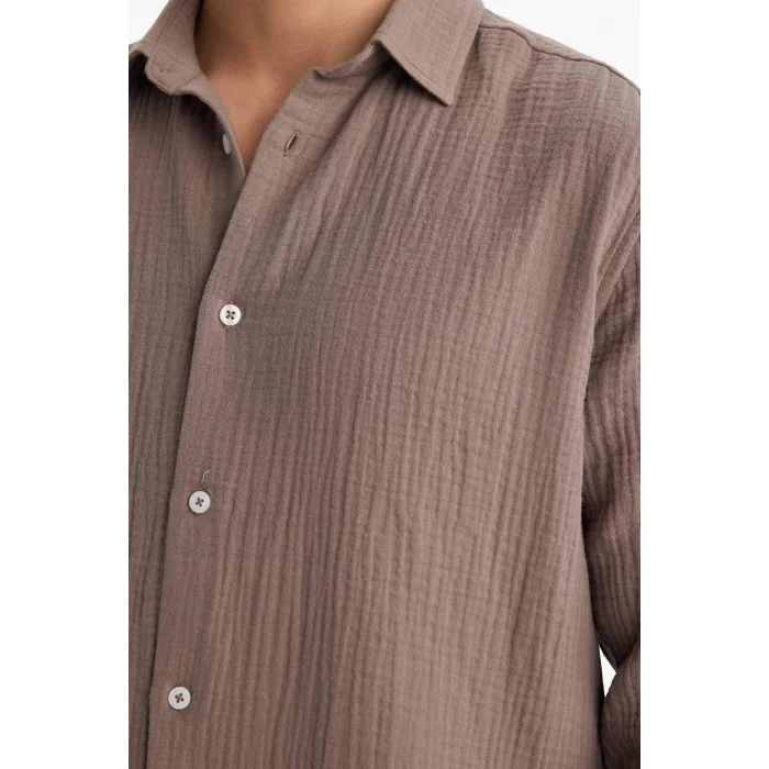 Defacto F9275AXBN534 Kahve Regular Fıt Pamuklu Gömlek