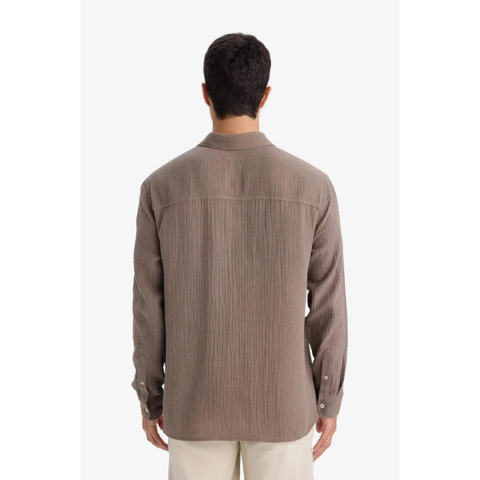 Defacto F9275AXBN534 Kahve Regular Fıt Pamuklu Gömlek