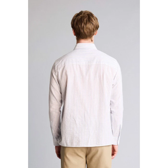 Defacto H3617AXBE177 Mavi Polo Yaka Çizgili Uzun Kollu Gömlek