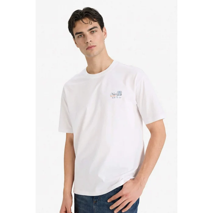 Defacto F8057AXWT34 Beyaz %100 Pamuk Boxy Fit Baskılı Tişört