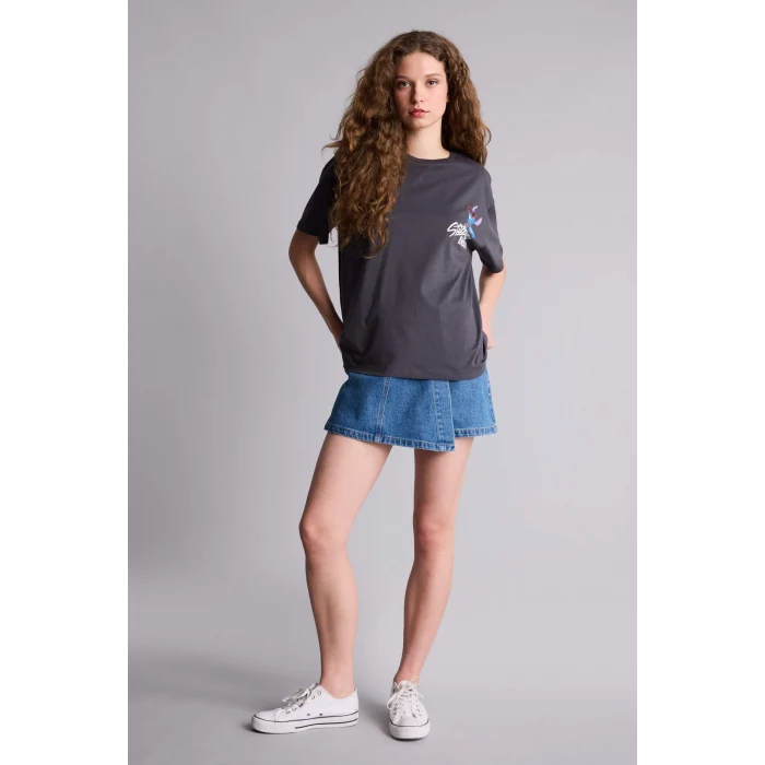 Defacto H0265AXAR191 Antrasit Dısney Lılo & Stıtch Oversıze Sırt Baskılı Tişört