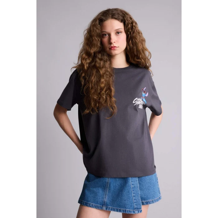 Defacto H0265AXAR191 Antrasit Dısney Lılo & Stıtch Oversıze Sırt Baskılı Tişört
