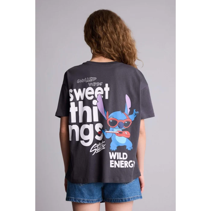 Defacto H0265AXAR191 Antrasit Dısney Lılo & Stıtch Oversıze Sırt Baskılı Tişört