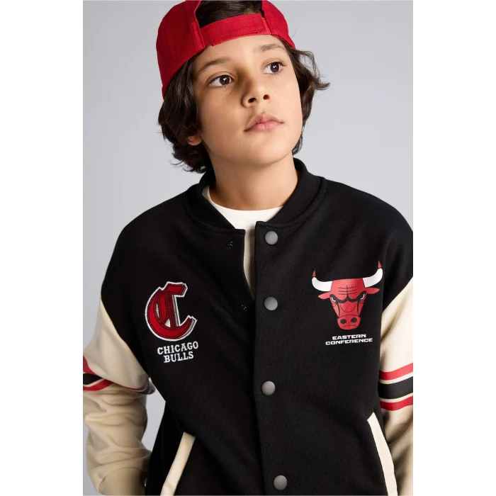 Defacto G7617A8BK81 Siyah NBA Chıcago Bulls Bomber Hırka Erkek Çocuk