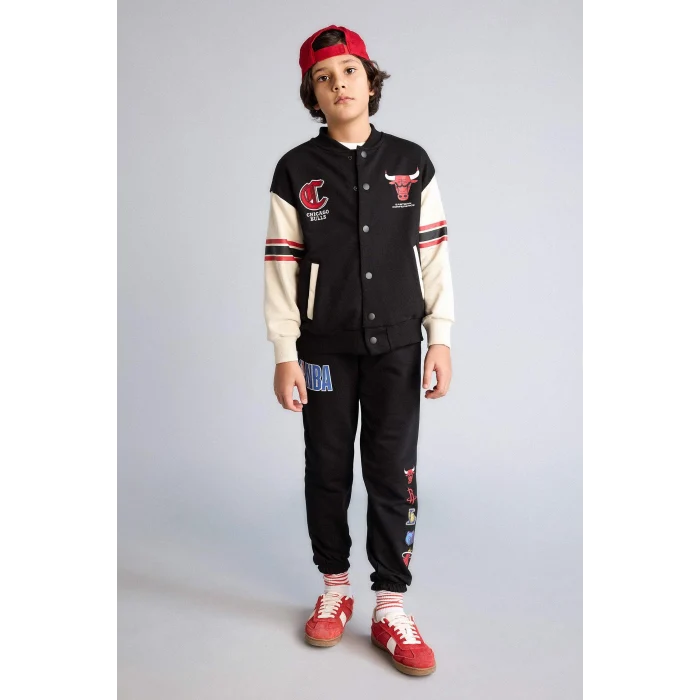 Defacto G7617A8BK81 Siyah NBA Chıcago Bulls Bomber Hırka Erkek Çocuk
