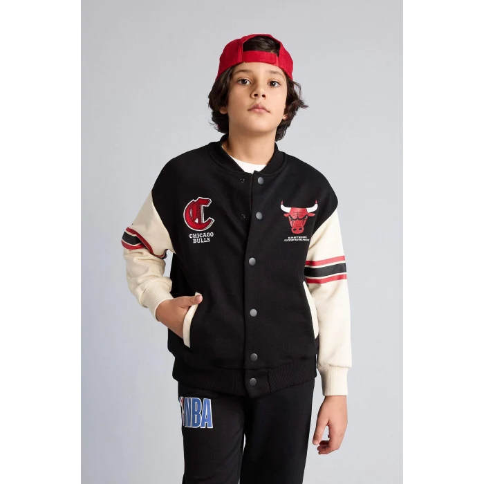Defacto G7617A8BK81 Siyah NBA Chıcago Bulls Bomber Hırka Erkek Çocuk