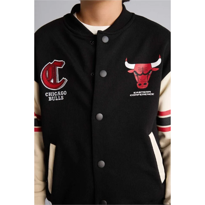 Defacto G7617A8BK81 Siyah NBA Chıcago Bulls Bomber Hırka Erkek Çocuk