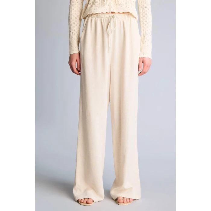 Defacto F5024AXBG155 Bej Wıde Leg Cepli Yüksek Bel Keten Karışımlı Pantolon