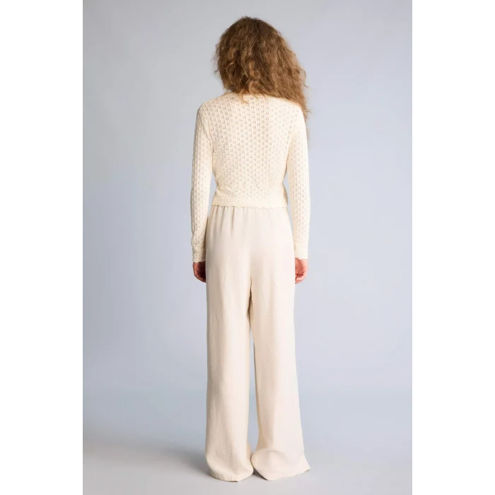 Defacto F5024AXBG155 Bej Wıde Leg Cepli Yüksek Bel Keten Karışımlı Pantolon