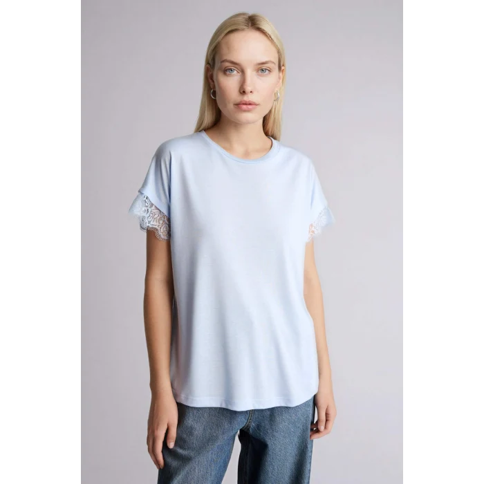 Defacto H0576AXBE196 Mavi Bisiklet Yaka Kısa Kollu Tişört