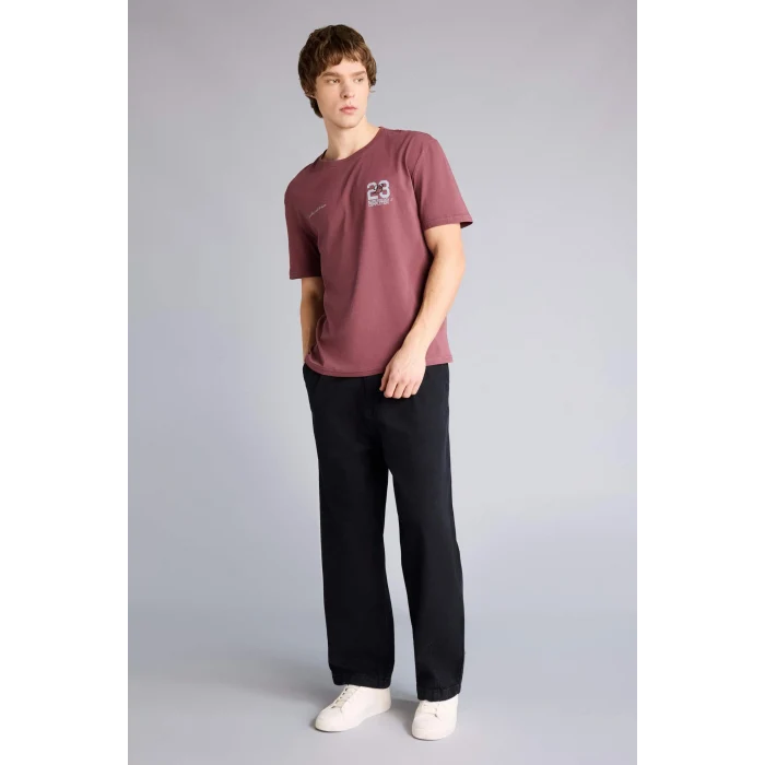 Defacto G3214AXBR494 Bordo REGULAR FIT Baskılı Tişört