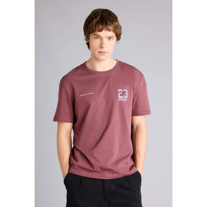 Defacto G3214AXBR494 Bordo REGULAR FIT Baskılı Tişört