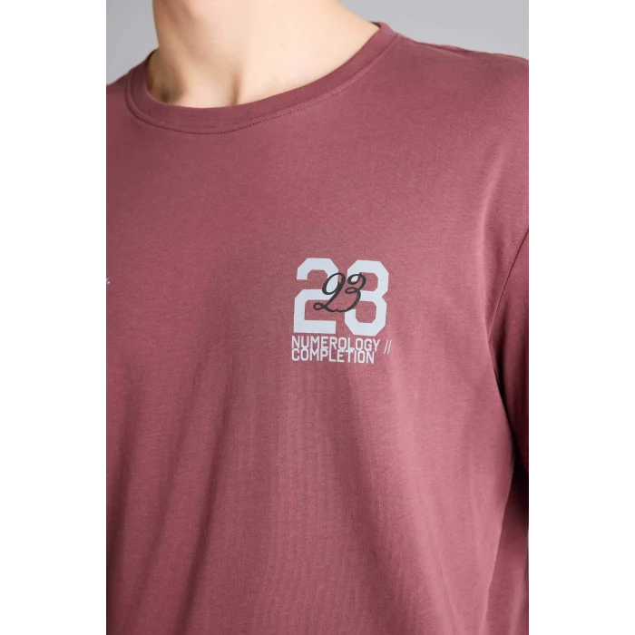 Defacto G3214AXBR494 Bordo REGULAR FIT Baskılı Tişört