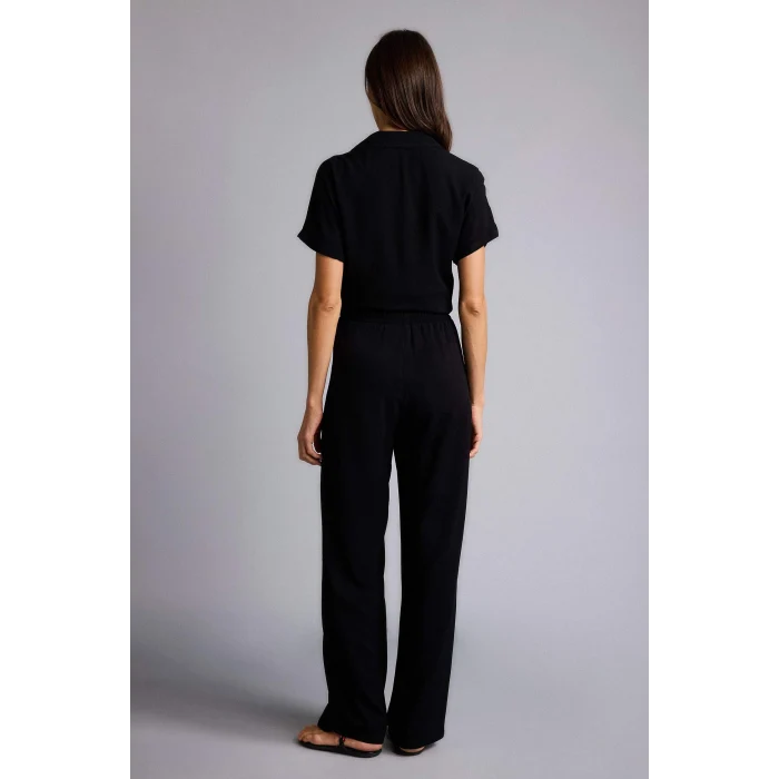 Defacto J8738AZBK27 Siyah Florida Florıda Cepli Yüksek Bel Geniş Paça Belmando Pantolon