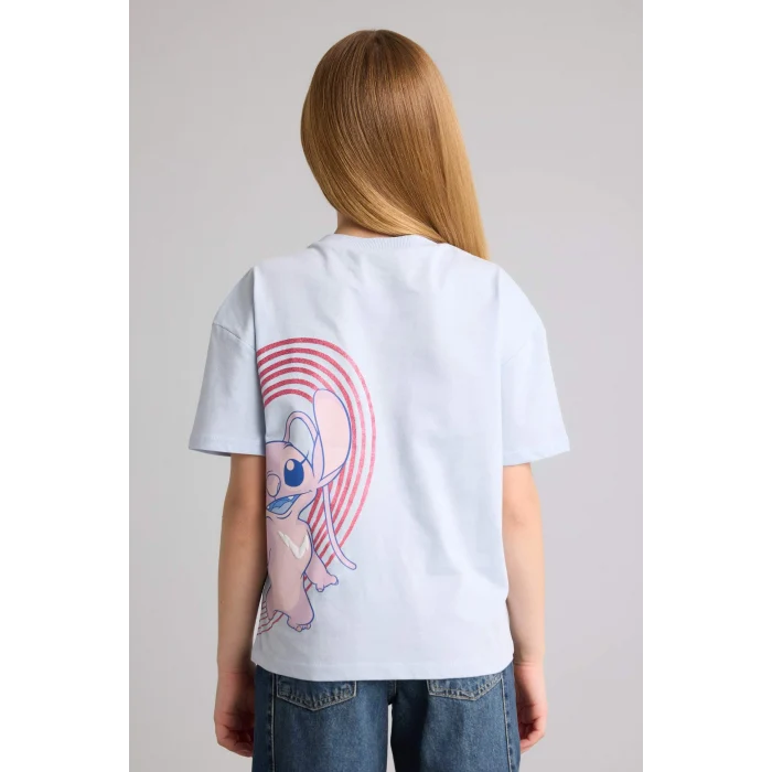 Defacto G8170A8BE216 Mavi Dısney Lılo & Stıtch Relax Fıt Bisiklet Yaka Kısa Kollu Tişört Kız Çocuk