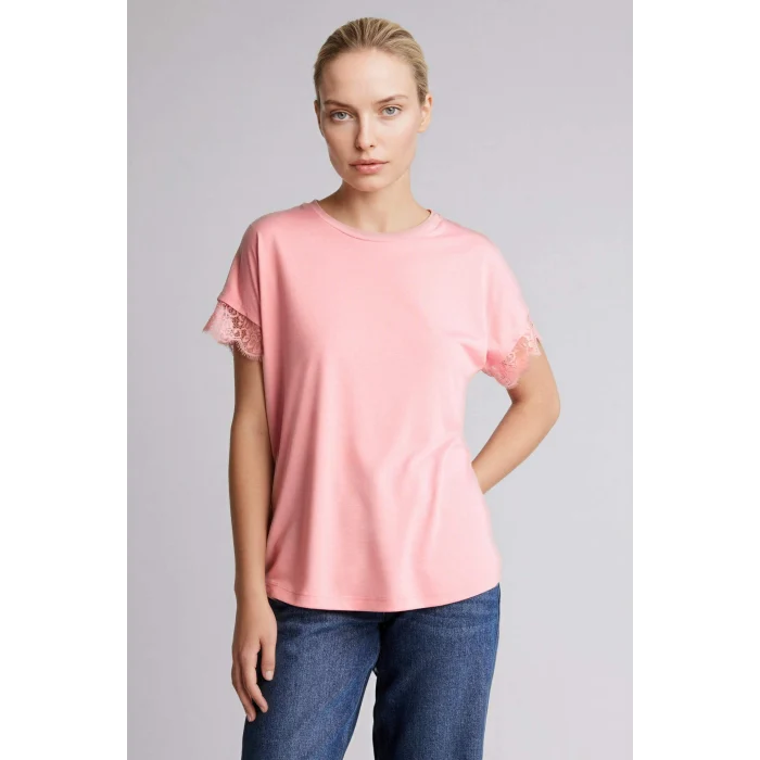 Defacto H0576AXPN111 Pembe Bisiklet Yaka Kısa Kollu Tişört