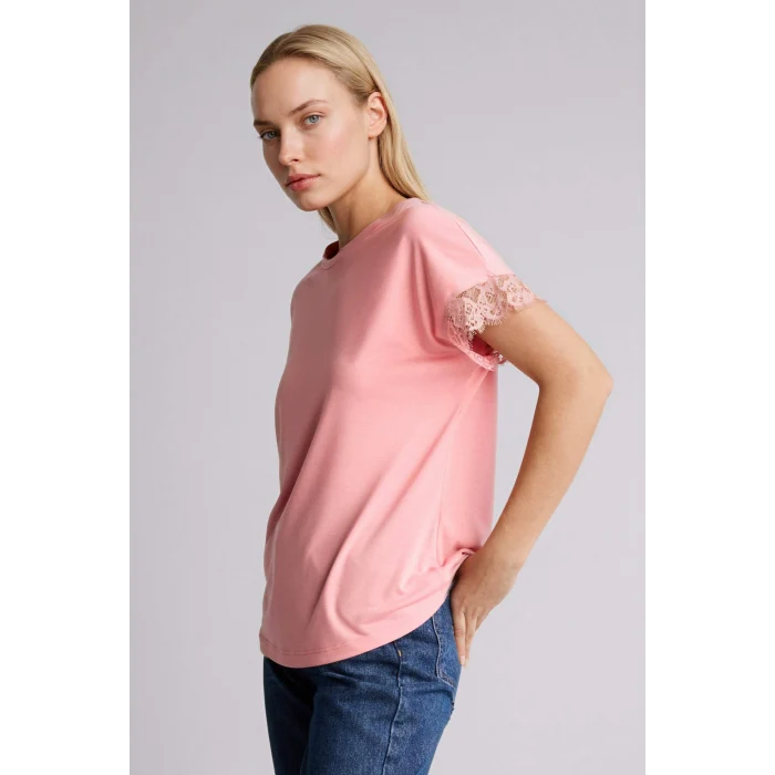 Defacto H0576AXPN111 Pembe Bisiklet Yaka Kısa Kollu Tişört