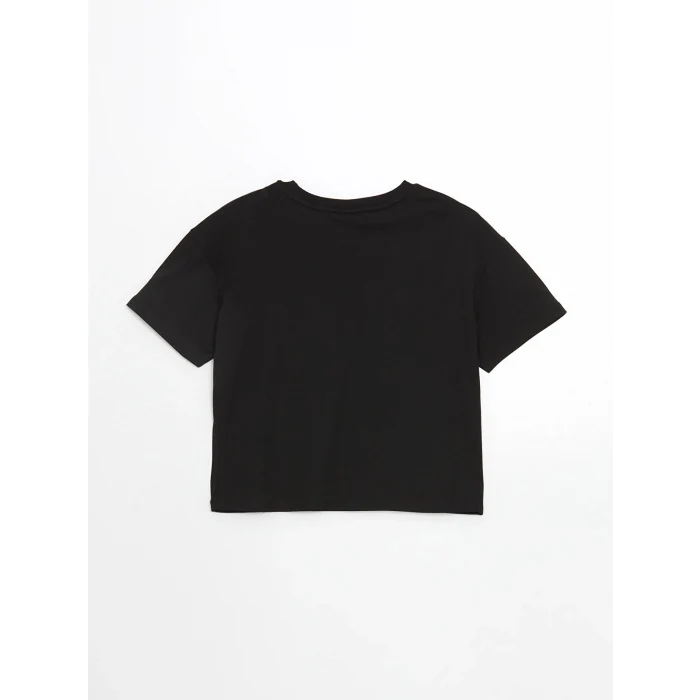 LCW Kids Siyah Bisiklet Yaka Anime Baskılı Kız Çocuk Tişört