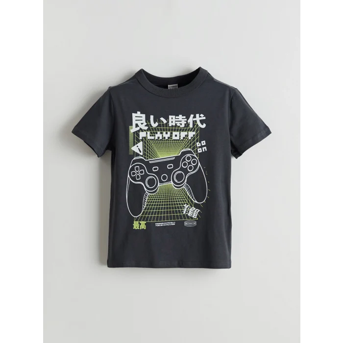 LCW Kids Antrasit Bisiklet Yaka Erkek Çocuk Tişört