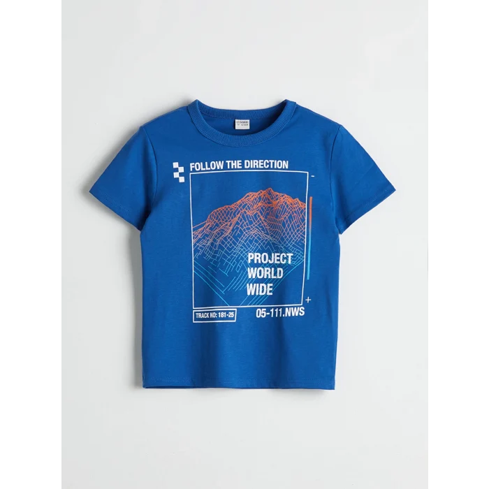 LCW Kids Mavi Bisiklet Yaka Erkek Çocuk Tişört