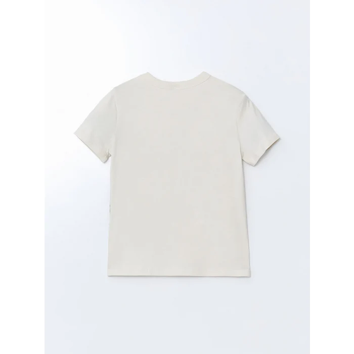 LCW Kids Bej Bisiklet Yaka Baskılı Erkek Çocuk Tişört