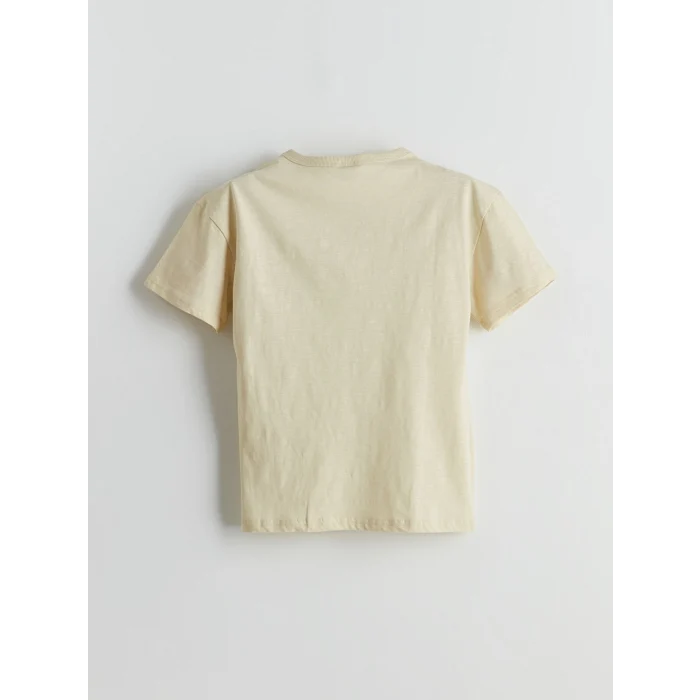 LCW Kids Bej Bisiklet Yaka California Baskılı Erkek Çocuk Tişört