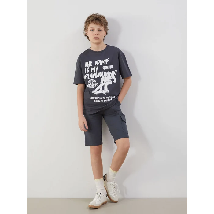 LCW Kids Antrasit Bisiklet Yaka Erkek Çocuk Tişört