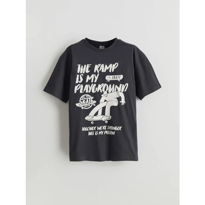 LCW Kids Antrasit Bisiklet Yaka Erkek Çocuk Tişört