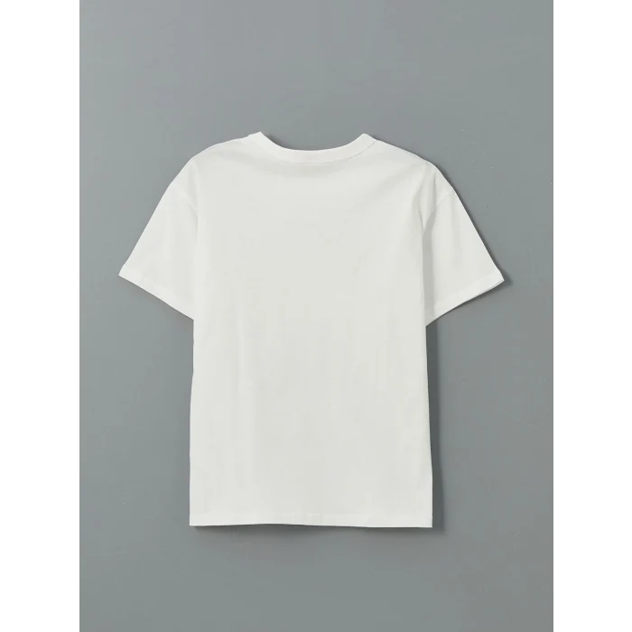 LCW Kids Ekru Bisiklet Yaka Erkek Çocuk Tişört