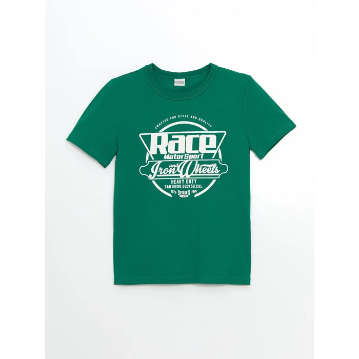 LCW Kids Yeşil Bisiklet Yaka Erkek Çocuk Tişört