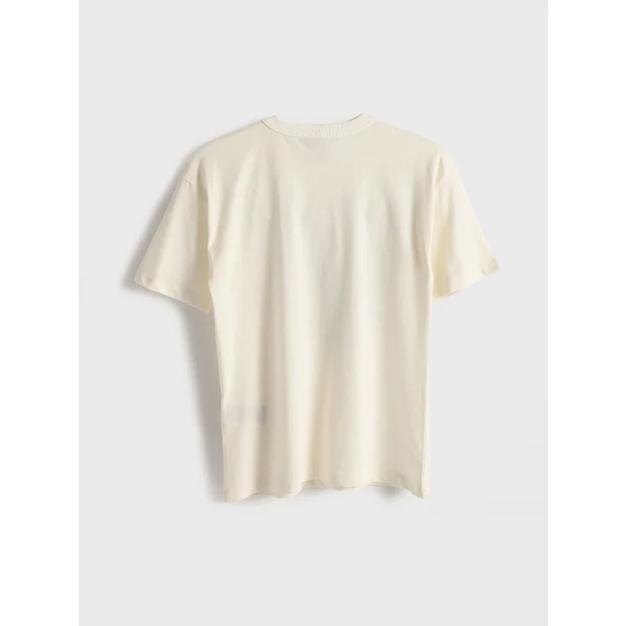 LCW Kids Ekru Bisiklet Yaka Baskılı Kısa Kollu Erkek Çocuk Tişört